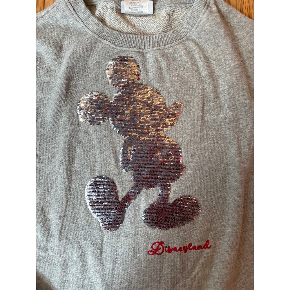 Disneyland Grey- Red /SilverTwo Sided Sequin Mickey Mouse Sweatshirt Sz S - Picture 3 of 5